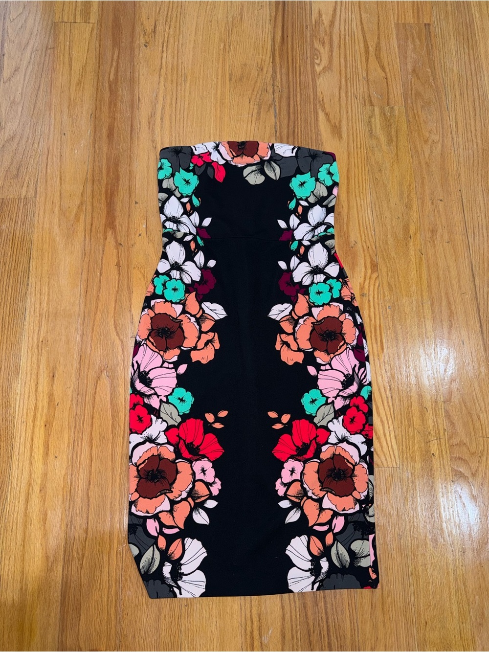 Express Strapless Black Floral Bodycon Dress